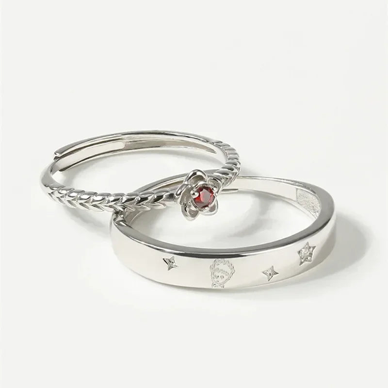 O Pequeno Príncipe e a Rosa - (Ajustável) - Prata