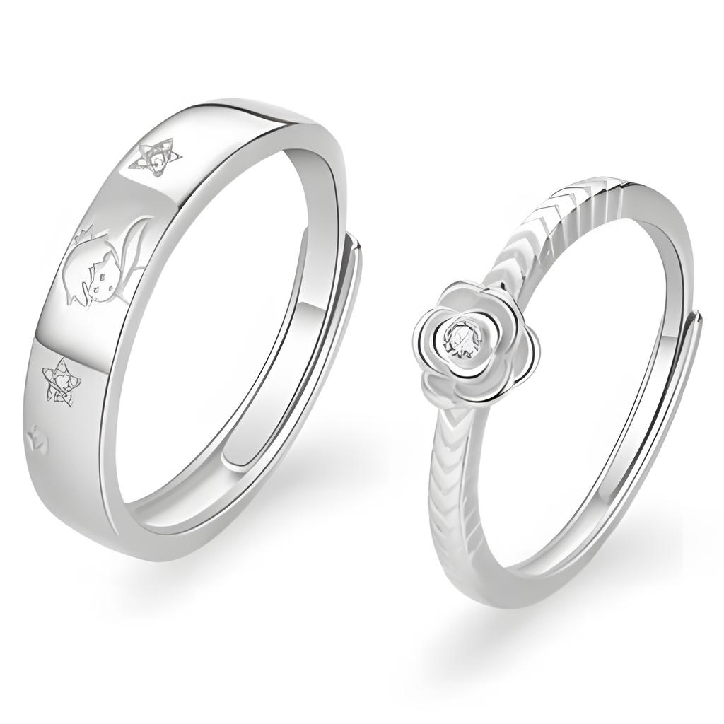 O Pequeno Príncipe e a Rosa - (Ajustável) - Prata 925 - Melly