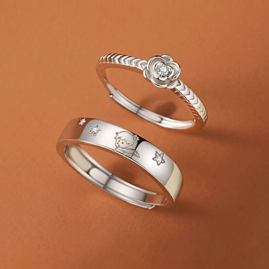 O Pequeno Príncipe e a Rosa - (Ajustável) - Prata 925 - Melly