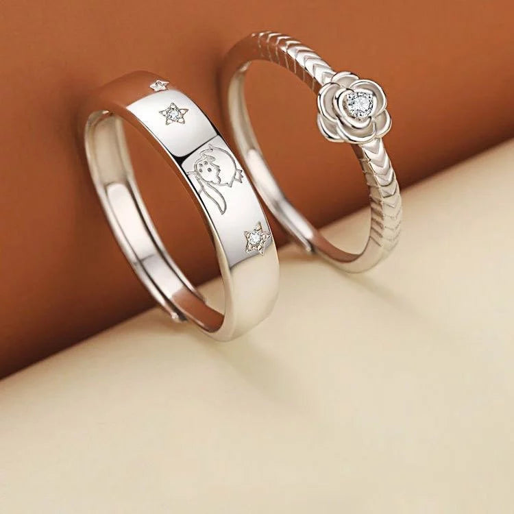 O Pequeno Príncipe e a Rosa - (Ajustável) - Prata 925 - Melly