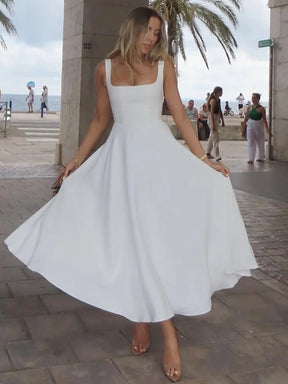 Fantoye-vestido maxi colarinho quadrado feminino, pulseira de espaguete preta, cintura alta, fino e elegante, roupa de festa sexy, outono