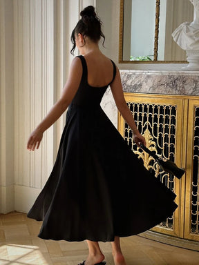 Fantoye-vestido maxi colarinho quadrado feminino, pulseira de espaguete preta, cintura alta, fino e elegante, roupa de festa sexy, outono